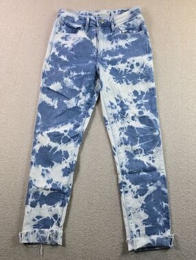 Levi’s 721 High Rise Skinny Jeans W27 Blue Tie Dye Raw Hem Women